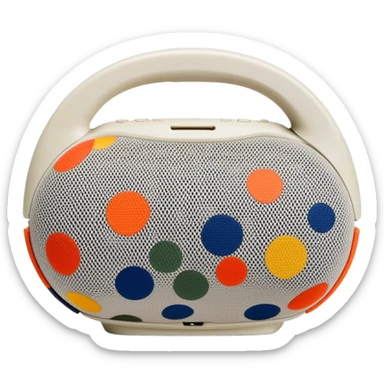 Highly minimalist JBL Clip 4 portable speaker, abstract shape with simplified camo spots, iOS emoji style sticker