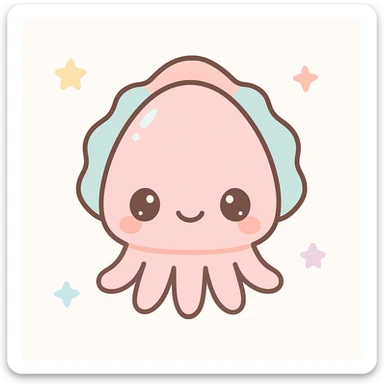 cute cuttlefish, kawaii style, simple face, small tentacles, gentle smile sticker