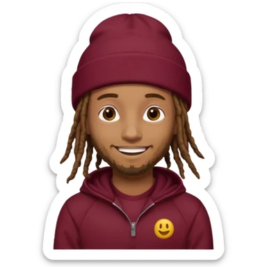 Animate a caramel skinned male with brown dreads and a tan beanie with a burgundy tracksuit on sticker