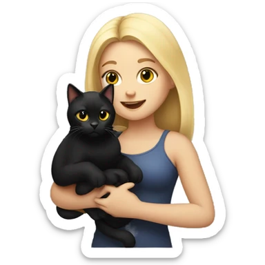 blonde girl  holding a overweight black cat sticker