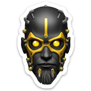 black metal cyborg head with yellow beard sticker