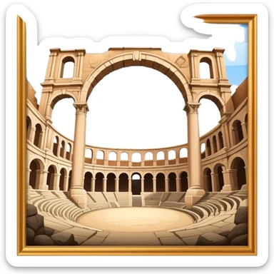 Cinematic Realistic Pula Arena Landmark Emoji, presenting the grand Roman amphitheater with towering stone arches. sticker