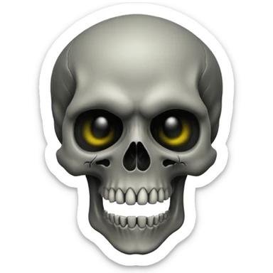 A skull that is dark depressing and under saturated make him creepy and scary but also cursed and his jaw is like uncanny long but not too long that it’s like monster long like impressive human achieveable long sticker