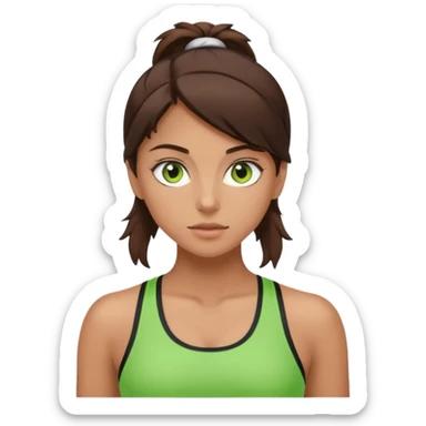 Tan Brunette girl with a mix of brown and green eyes, wearing workout clothes  sticker