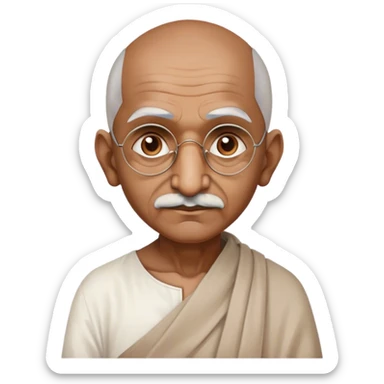 Cinematic Realistic Mahatma Gandhi Portrait Emoji, depicted as a humble, wise leader in simple attire with a serene determined expression, rendered with soft textures and warm natural lighting that captures his peaceful yet resolute spirit. sticker