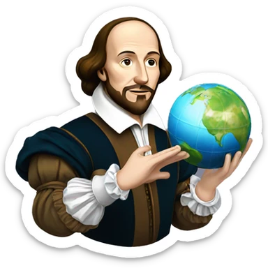 William Shakespeare holds the earth in his hands sticker