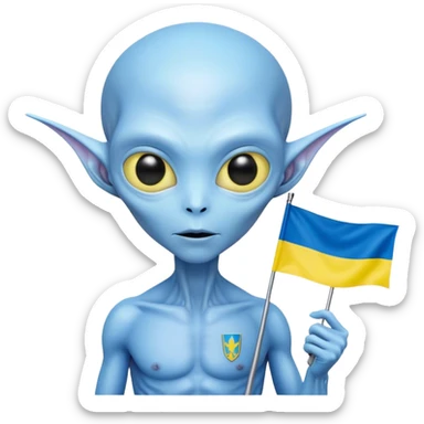 alien with Ukraine flag sticker