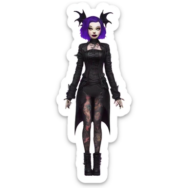 Quirky goth people Afflecks Palace unique attire with dragon bat wings and tattoos neon sticker