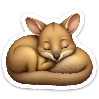 Meme-Worthy Cute Sleeping Wallaby Portrait Emoji, Head resting peacefully with a contented smile, showcasing a compact, agile build and a luxuriously soft tan fur, eyes shut in a serene, restful nap, Simplified yet hilariously adorable features, highly detailed, glowing with a soft, drowsy light, high shine, relaxed and utterly lovable, stylized with an air of playful laziness, bright and heartwarming, soft glowing outline, capturing the essence of a comically sleepy wallaby, so meme‐worthy it feels like it could instantly become the next viral sensation of adorable slumber! sticker