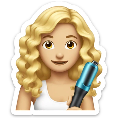 blonde girl that is curling her hair with a curling iron sticker