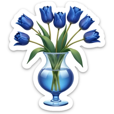 Navy blue tulips in glass vase  sticker