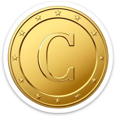 A premium gold coin icon with a clean, modern embossed design-system emblem in the center. No currency symbols. Center symbol: a simplified design-guideline glyph such as a minimal grid,  a C-shaped “credit” monogram, or three aligned dots representing design tokens.   sticker
