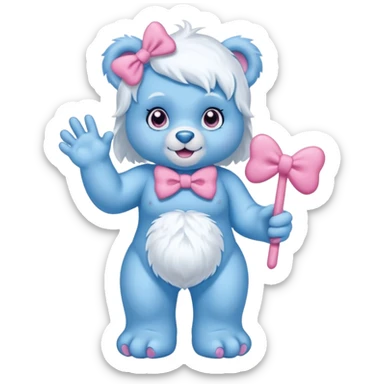 blue girl care bear yeti with bow sticker