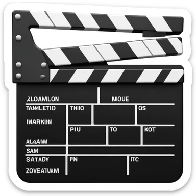 Super minimalist movie clapperboard in black and white, extremely simple geometric shapes, iOS emoji style with absolute minimal details sticker