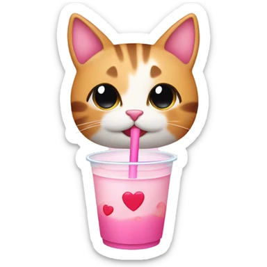 Cute cat drinking bubble tea with pink hearts sticker