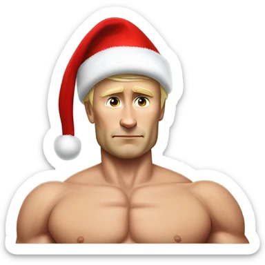  Muscular and topless Vladimir Putin wearing a Santa hat sticker