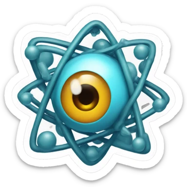 sticker of an atom with eyes and the letter "P" in the middle sticker