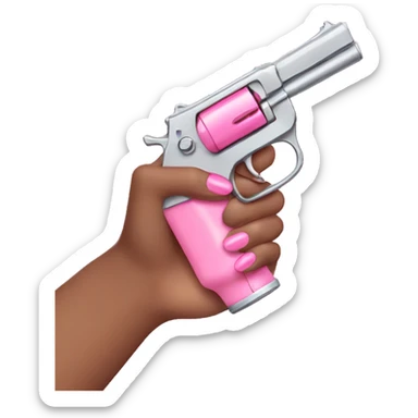 female hand with pink nails holding pastel pink gun  sticker