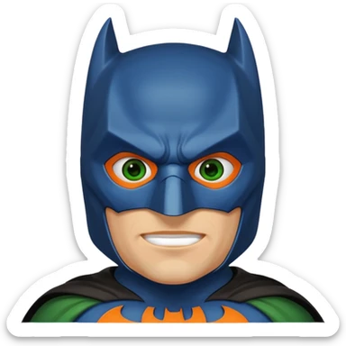 batman emoji with the mask is in blue, orange and green, the face, eyes are regular colors sticker