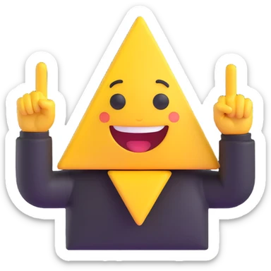 A 2D cartoon-style yellow emoji with a mischievous smile, triangle-shaped eyes, and both hands pointing upward with index fingers.  clean digital style, and a fun, dancing expression. Style similar to children’s drawing tutorials, dancing expression. No background, isolated on white.  sticker
