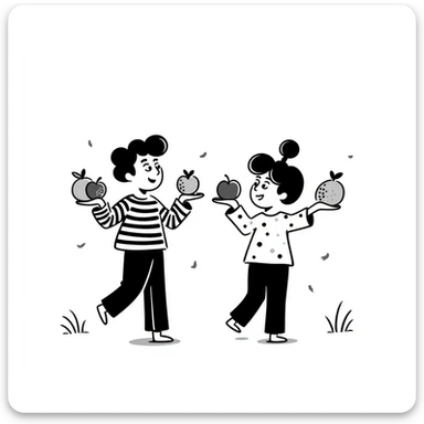 healthy boys and girls running around playing with some eating fruit sticker