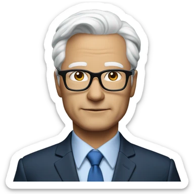 an 55 years old CEO with white short hair wearing a fine blue suit and black glasses. sticker