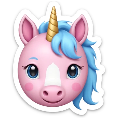cute minimal unicorn head emoji, very simple lines, soft rounded shapes, pastel color palette, small friendly eyes, tiny blush, no complex textures, kawaii friendly mood, center composition, white background, extremely minimal details, modern emoji aesthetics sticker