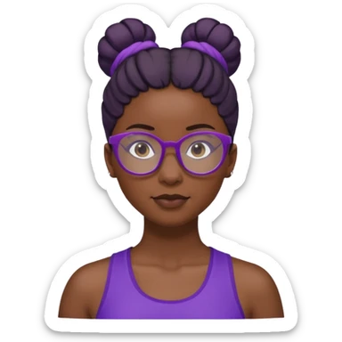 Female Athlete with Glasses – Dark-skinned woman, bun hairstyle, purple sports top.


 sticker