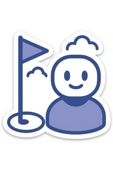 abstract TeeTalk icon: golf flag and digital assistant face reduced to simple shapes and lines, playful and unique sticker