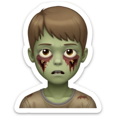 quero um emoji de um menino com pele de zumbi cabelo castanho claro e de franja olhos menores boca fechada  sticker