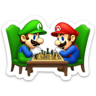 mario and luigi playing chess sticker
