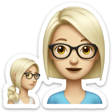 Generate a very pale girl with a shirt back haircut and glasses  sticker