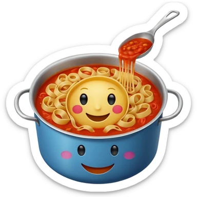 … a pot of pasta sauce being stirred with an emoji in it, not necessarily drowning but like swimming sticker