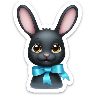 black rabbit with light blue ribbon on its ear sticker