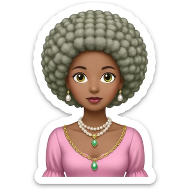 Brown woman with a very very stylish gray Afro  wearing pink and green dress  and pearl blouse with sleeves sticker
