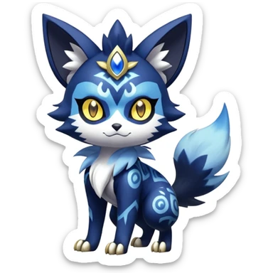 Shiny mExotic Badass Colorfulj Ethereal Royal Mysterious Gothic Meowstic-Zorua-Litten-Noibat-Pokémon-Fakémon-hybrid-creature (full body) with pattern-markings with golden eyes sticker