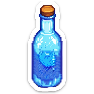 Change the liquid in the bottle to a vibrant blue color, maintaining the pixel art style and transparency. sticker