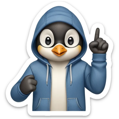 determined anthropomorphised penguin in a hoodie and jeans with fist raised, energetic pose sticker