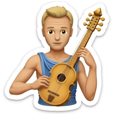 Cinematic realistic ultra HD - musician Sting as the torso of an antique stone sculpture, playing the lyre sticker