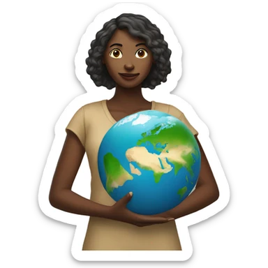 woman stands and holding planet earth in her hands sticker