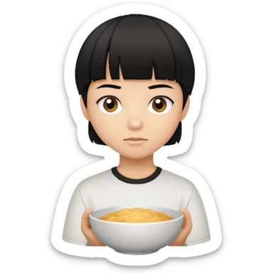 cabelo liso preto com volume no formato de tigela, olhos marrom escuros, camisa branca, pele morena mas mais branca do que morena sticker