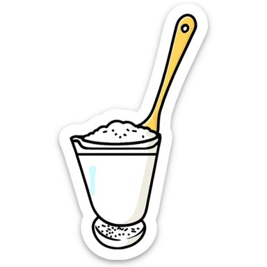 baking powder in measuring spoon with flour dust cloud sticker