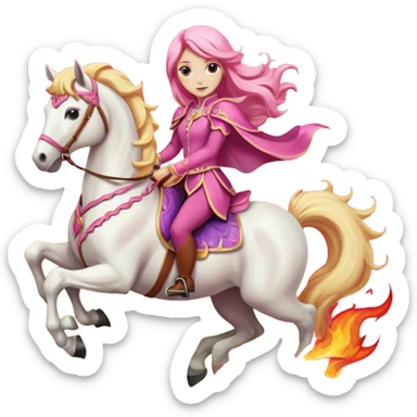 same image but princess woman with pink and blonde hair riding a fire horse sticker