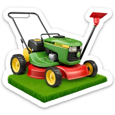 Johb Deere Lawn mower and watering can grouped together with a few grass clippings sticker
