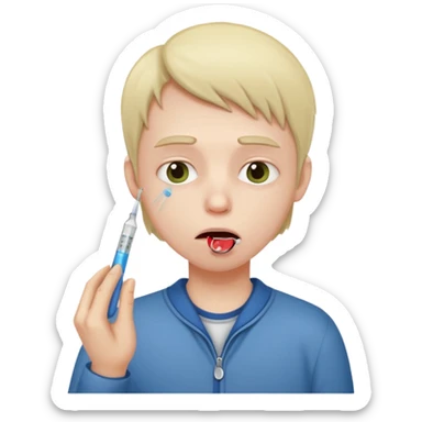 persona enferma con un termometro en la boca  pero que no tenga ropa de enferma y con una cara mas enferma sticker