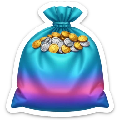 Many Coins pack in bag
in gradient of turquoise, blue, pink, purple, and coral
 sticker