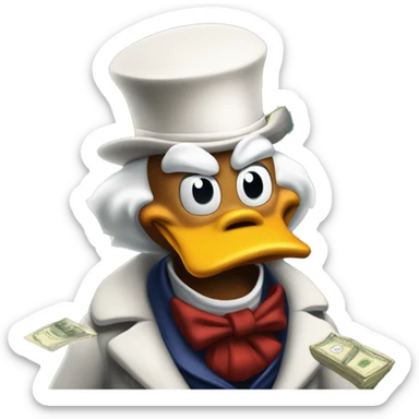 Scrooge McDuck counting money photorealistic serious sticker