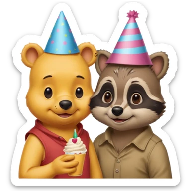 Winnie the Pooh on a date with raccoon  sticker