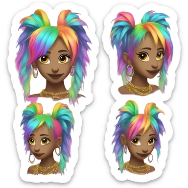Punk Chinese crested neon rainbow hair gold chain piercings tattoos ear piercings sticker