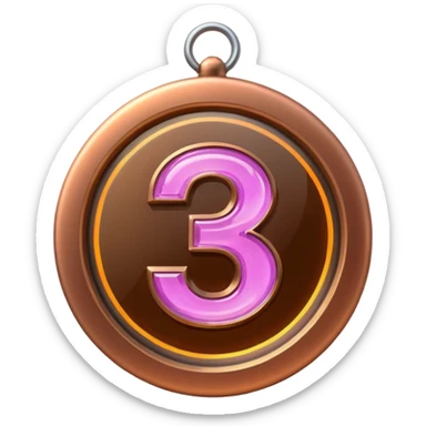medal number 3, minimalistic bronze transparent glass 3d neon glowing sticker